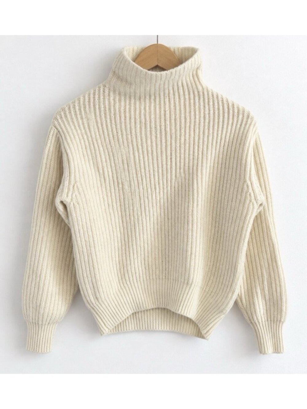 Aritzia Wilfred Montpellier 100% Merino Wool Turtleneck Sweater Light Birch 2XS
